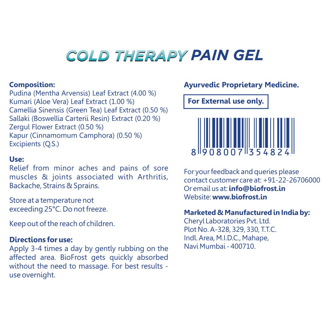 BioFrost Cold Therapy Pain Relief Gel – 50g – Fast-Acting, Non-Sticky Gel for Muscle, Joint, Back & Knee Pain – Quick Absorbing, Cooling Formula | All Natural Formula