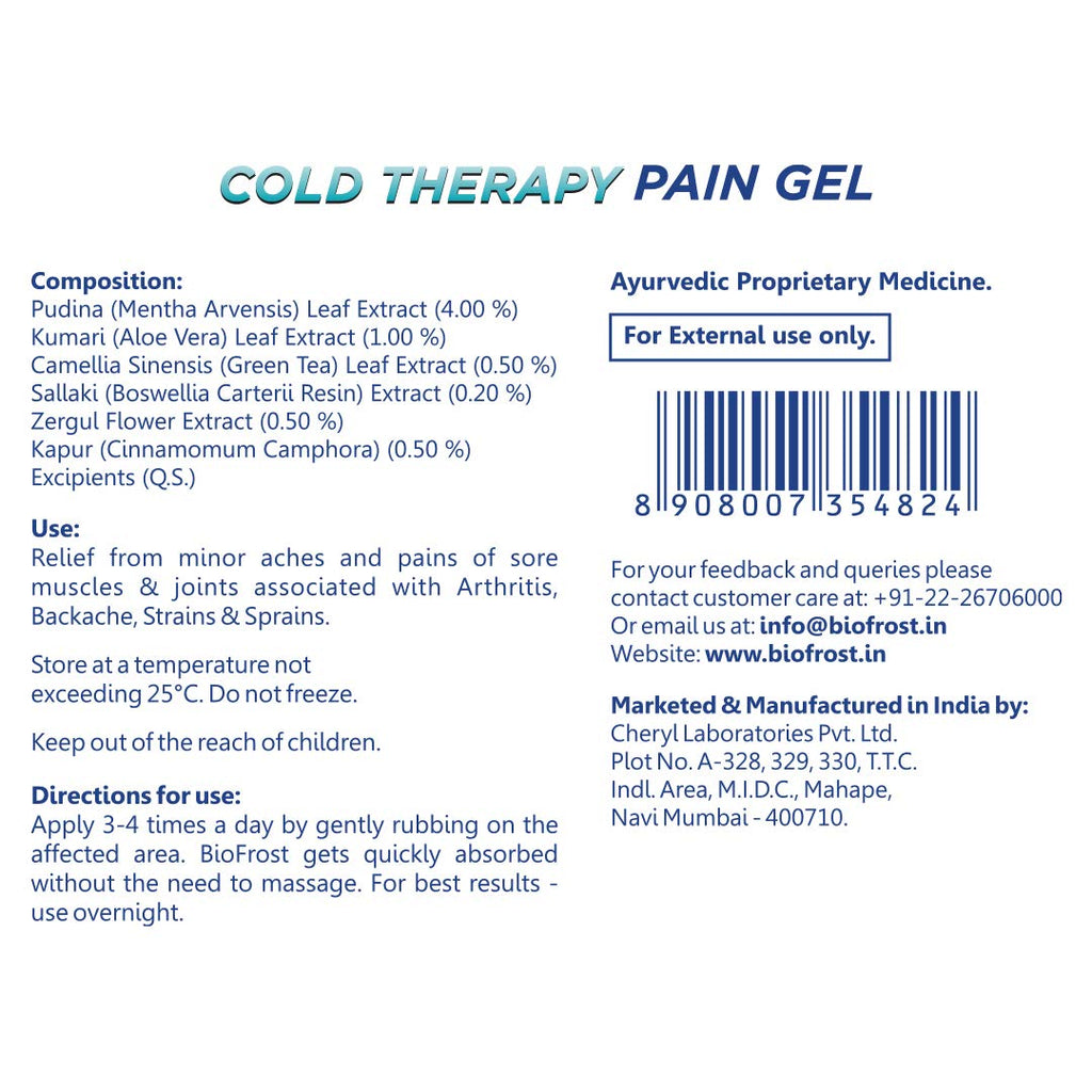 BioFrost Cold Therapy Pain Relief Gel – 50g – Fast-Acting, Non-Sticky Gel for Muscle, Joint, Back & Knee Pain – Quick Absorbing, Cooling Formula | All Natural Formula